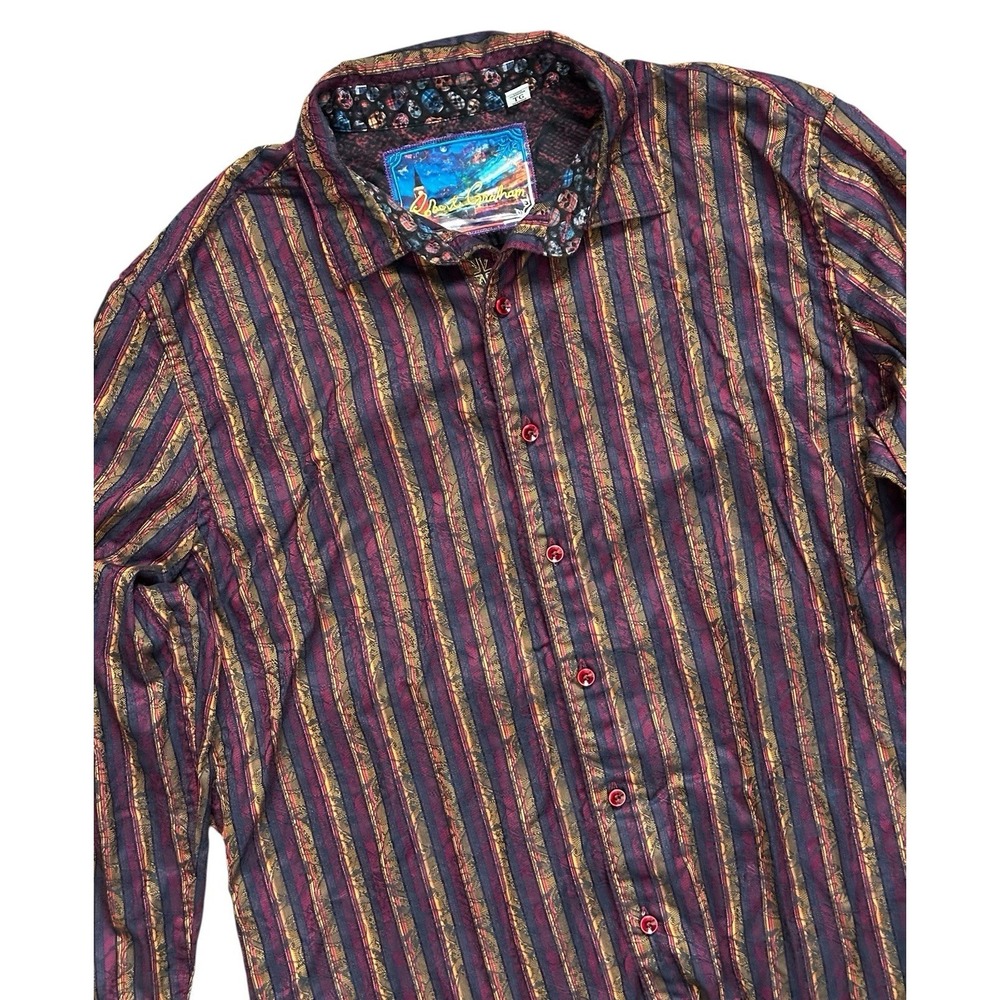 Robert Graham Classic Fit Striped Skull Flip Cuff Retro Button Shirt Size XL‎